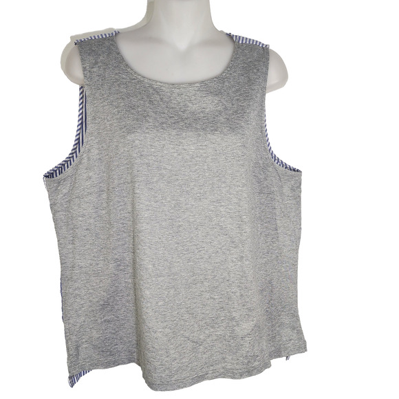 J Crew Womens Contrast Terry Tank Top Large Sleeveless Striped Gray Blue H6132 - Picture 1 of 9